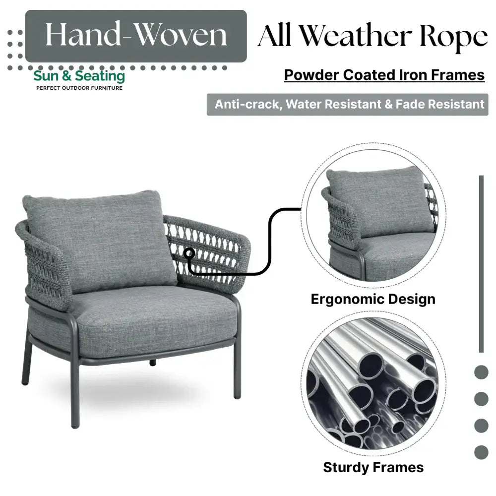 Raelynn Outdoor Rope 4-Piece Patio Sofa Set with Glass Top Table (Grey) Sofa Set