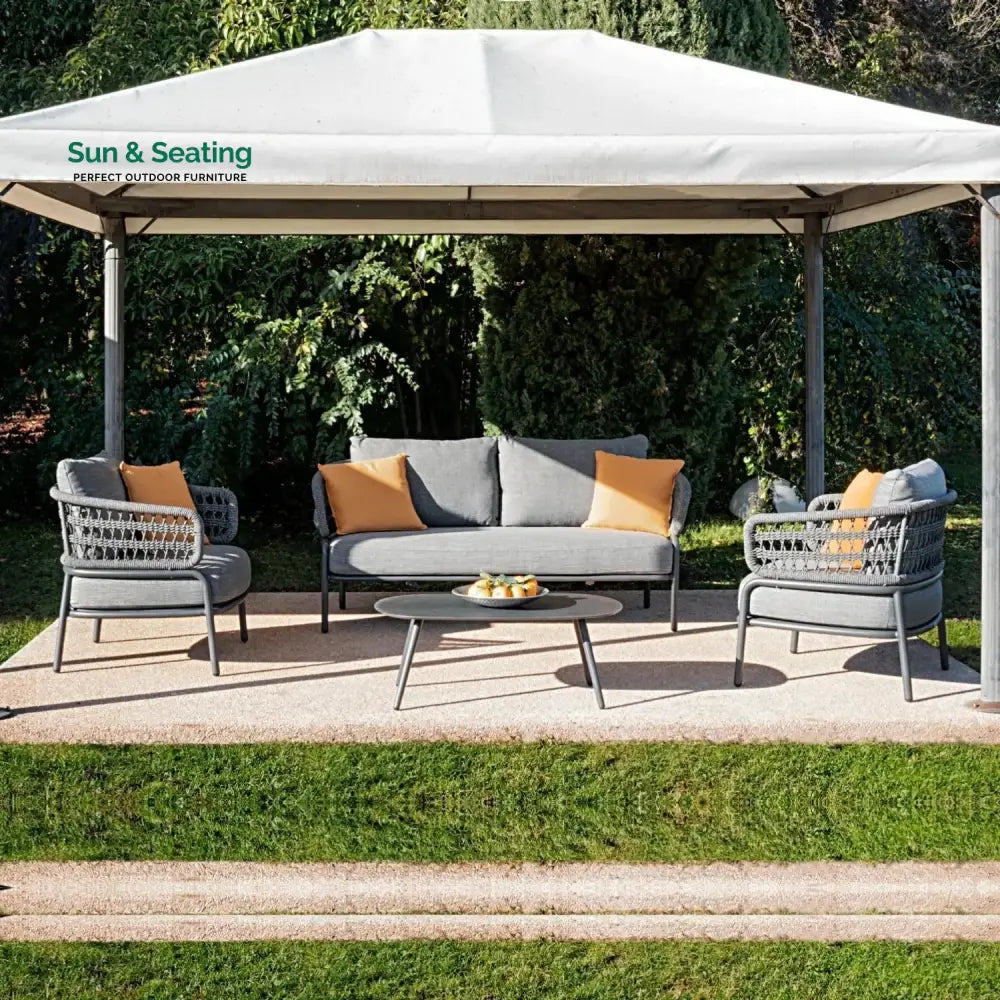 Raelynn Outdoor Rope 4-Piece Patio Sofa Set with Glass Top Table (Grey) Sofa Set