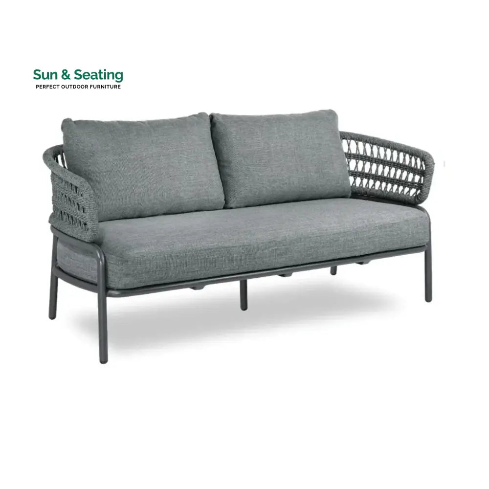 Raelynn Outdoor Rope 4-Piece Patio Sofa Set with Glass Top Table (Grey) Sofa Set