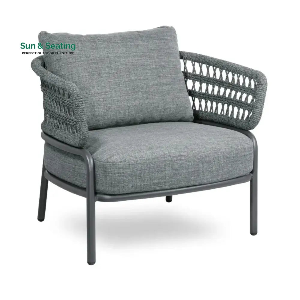 Raelynn Outdoor Rope 4-Piece Patio Sofa Set with Glass Top Table (Grey) Sofa Set