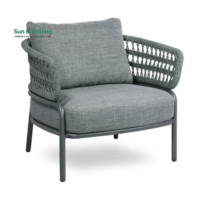 Raelynn Outdoor Rope 4-Piece Patio Sofa Set with Glass Top Table (Grey) Sofa Set