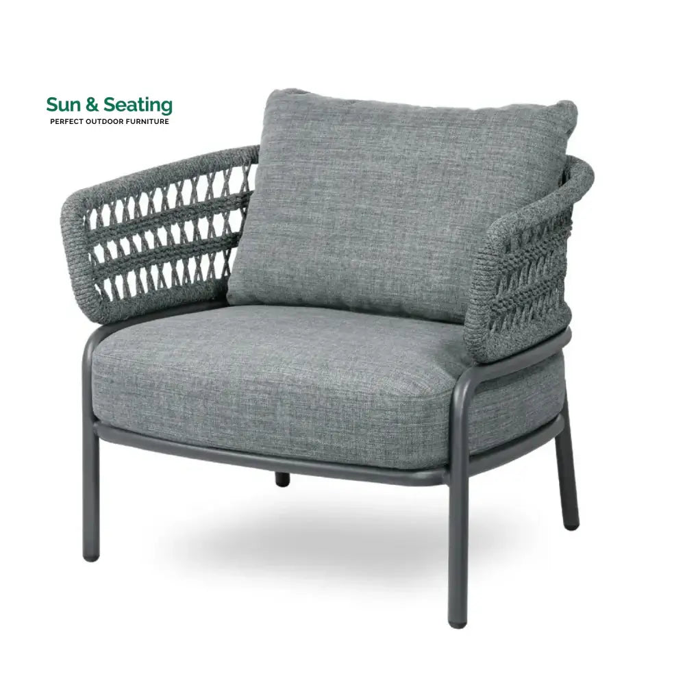 Raelynn Outdoor Rope 4-Piece Patio Sofa Set with Glass Top Table (Grey) Sofa Set