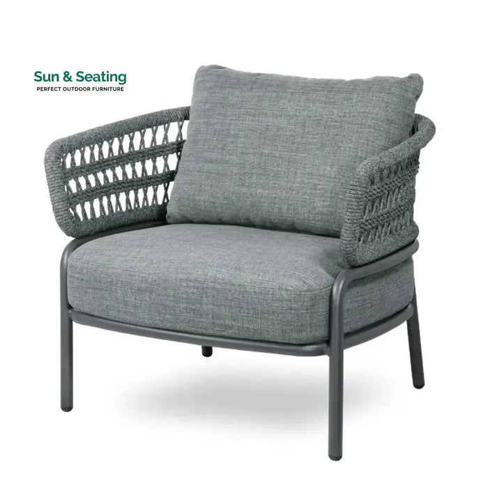 Raelynn Outdoor Rope 4-Piece Patio Sofa Set with Glass Top Table (Grey) Sofa Set
