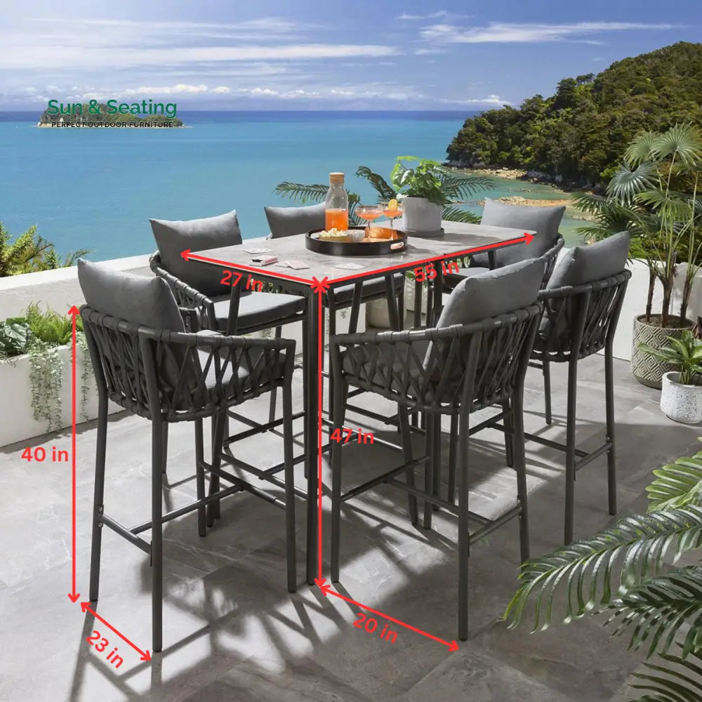 Rafaela Outdoor Patio Bar Set 6 Chairs and 1 Table Set Braided &amp; Rope Bar Sets