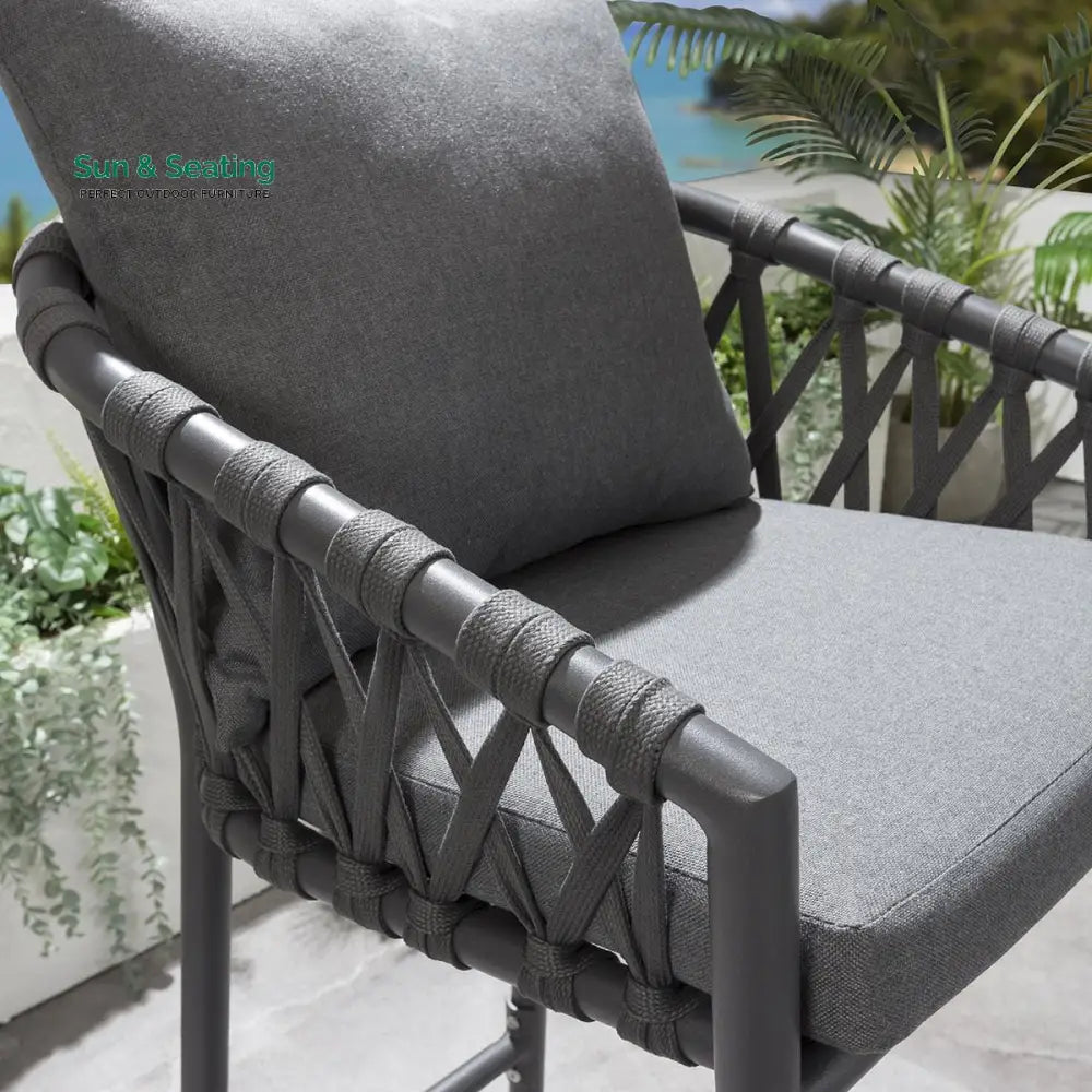 Rafaela Outdoor Patio Bar Set 6 Chairs and 1 Table Set Braided &amp; Rope Bar Sets