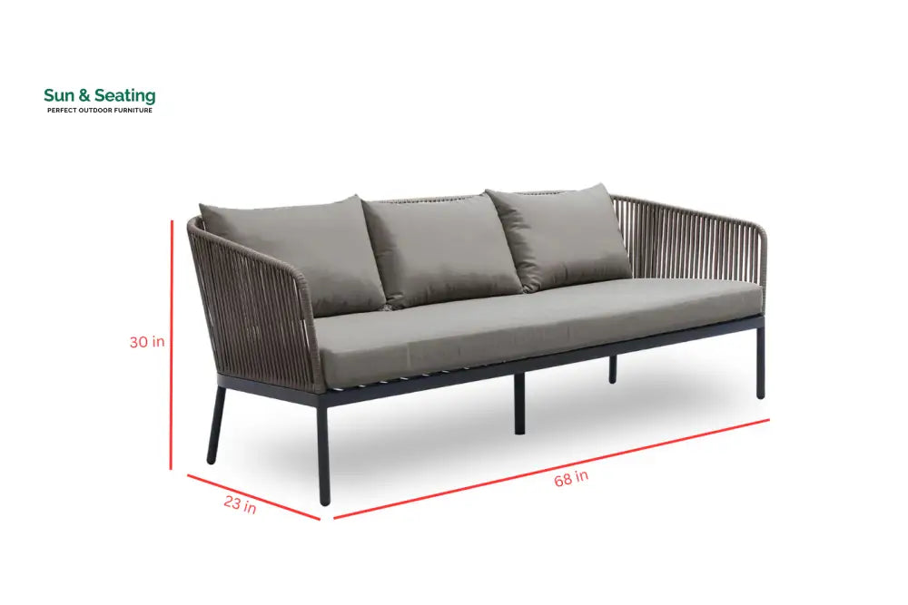 Rafail Outdoor Garden Balcony Sofa Set 3 Seater 2 Single Seater 2 Center Table Set Braid &amp; Rope (Dark Grey) Sofa Sets