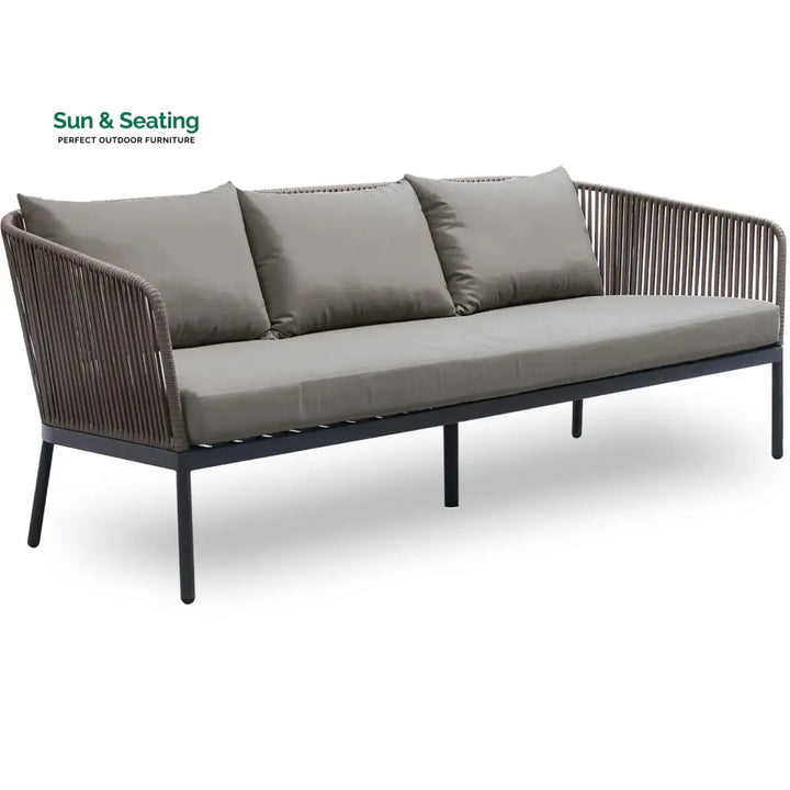 Rafail Outdoor Garden Balcony Sofa Set 3 Seater 2 Single Seater 2 Center Table Set Braid &amp; Rope (Dark Grey) Sofa Sets