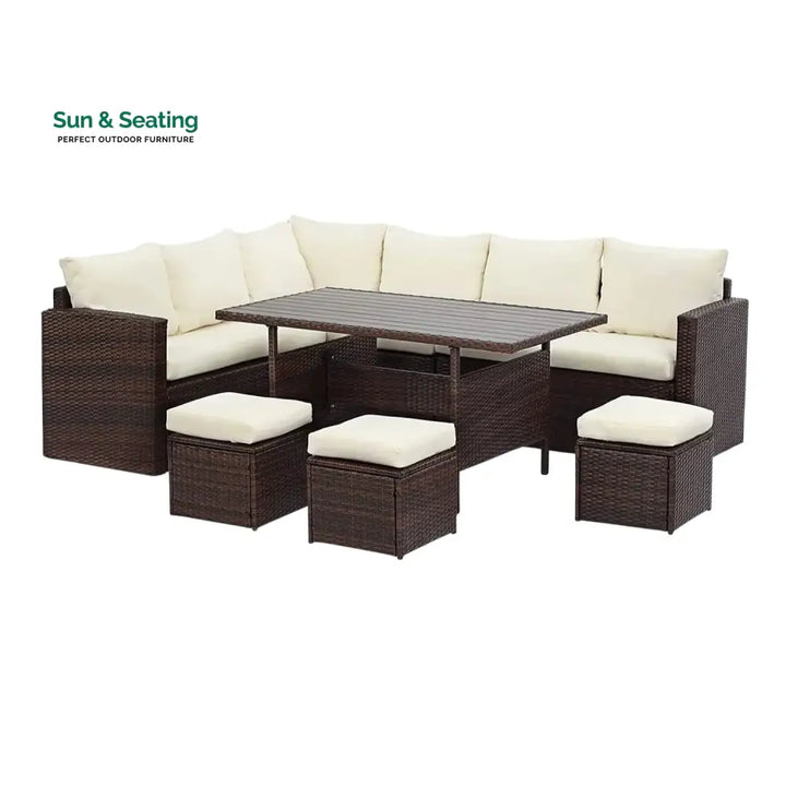 Raffaella 6-Pieces L-Shape Patio Rattan Dining Set Sofa Set