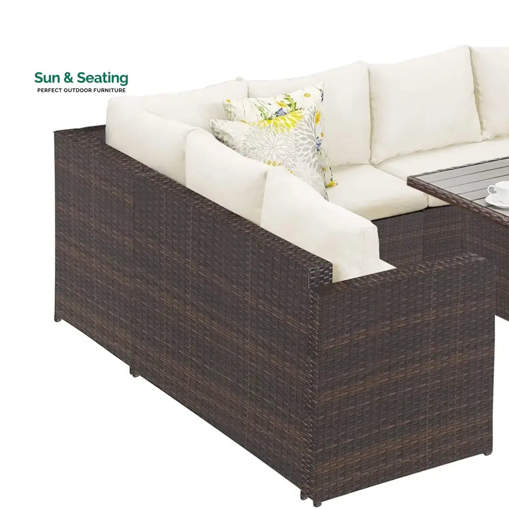 Raffaella 6-Pieces L-Shape Patio Rattan Dining Set Sofa Set