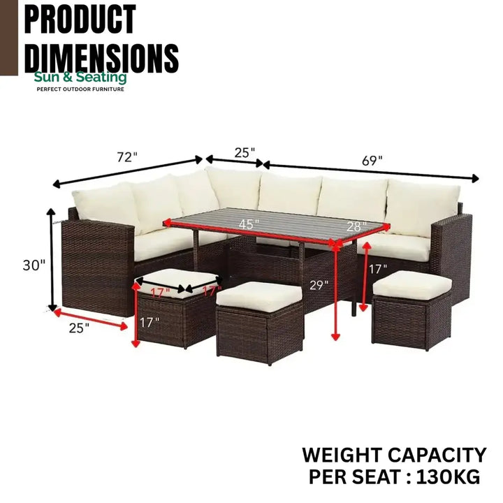 Raffaella 6-Pieces L-Shape Patio Rattan Dining Set Sofa Set