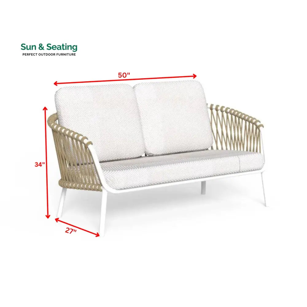 Rambo Outdoor Sofa Set 2 Seater 2 Single seater and 1 Center Table Set (White + Tan) Braided & Rope Sofa Sets