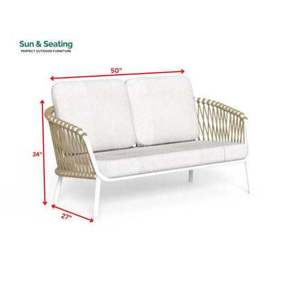 Rambo Outdoor Sofa Set 2 Seater 2 Single seater and 1 Center Table Set (White + Tan) Braided & Rope Sofa Sets