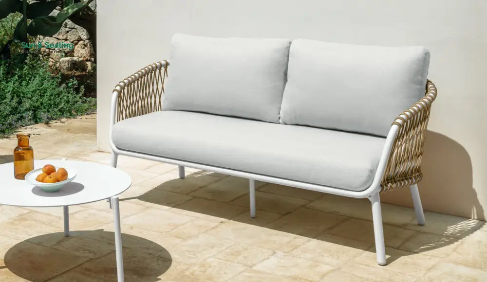 Rambo Outdoor Sofa Set 2 Seater 2 Single seater and 1 Center Table Set (White + Tan) Braided & Rope Sofa Sets