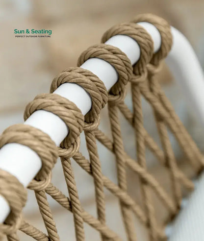 Rambo Outdoor Sofa Set 2 Seater 2 Single seater and 1 Center Table Set (White + Tan) Braided & Rope Sofa Sets