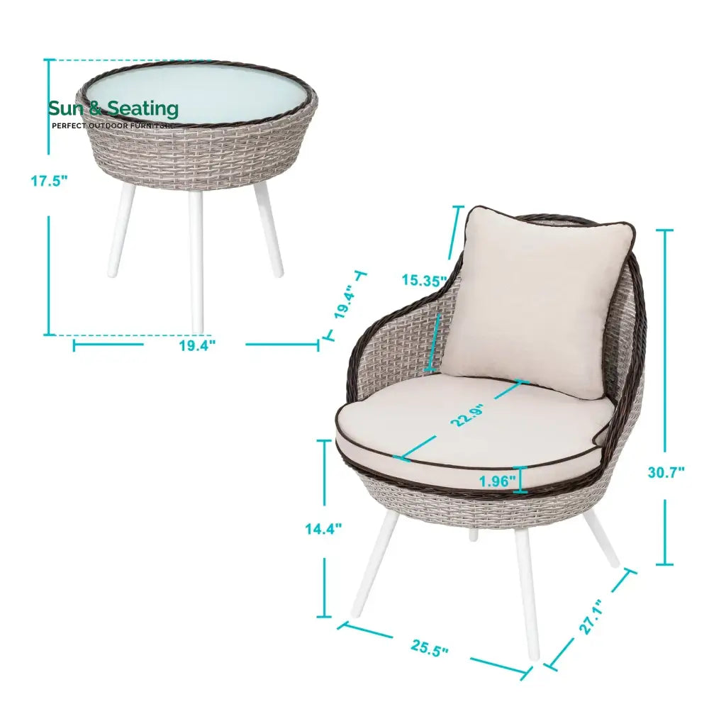 Ramira Outdoor Patio Seating Set 2 Chairs and 1 Table Set (Beige) Coffee Table Sets