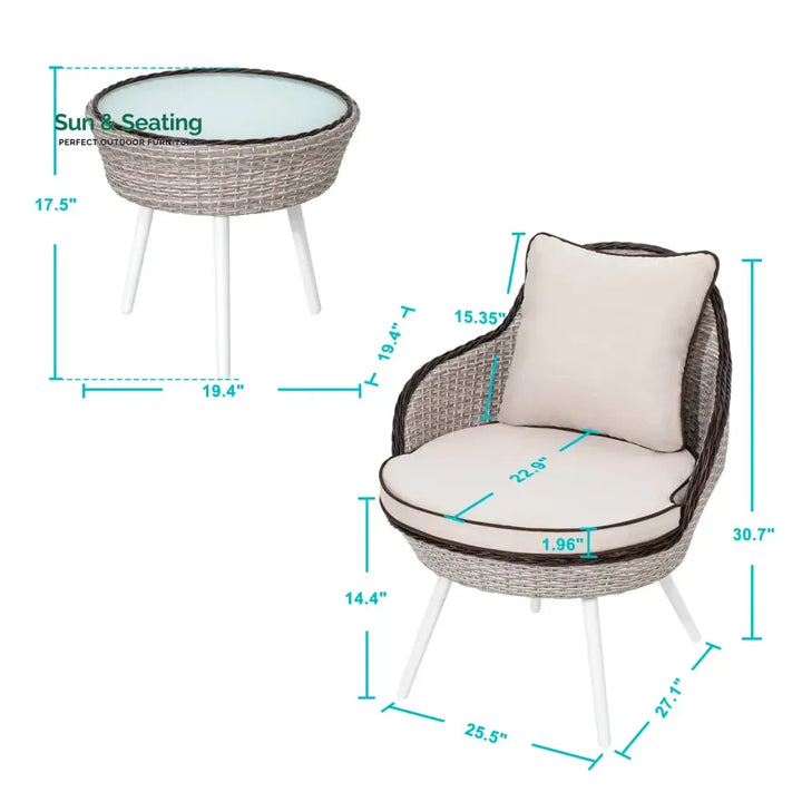 Ramira Outdoor Patio Seating Set 2 Chairs and 1 Table Set (Beige) Coffee Table Sets