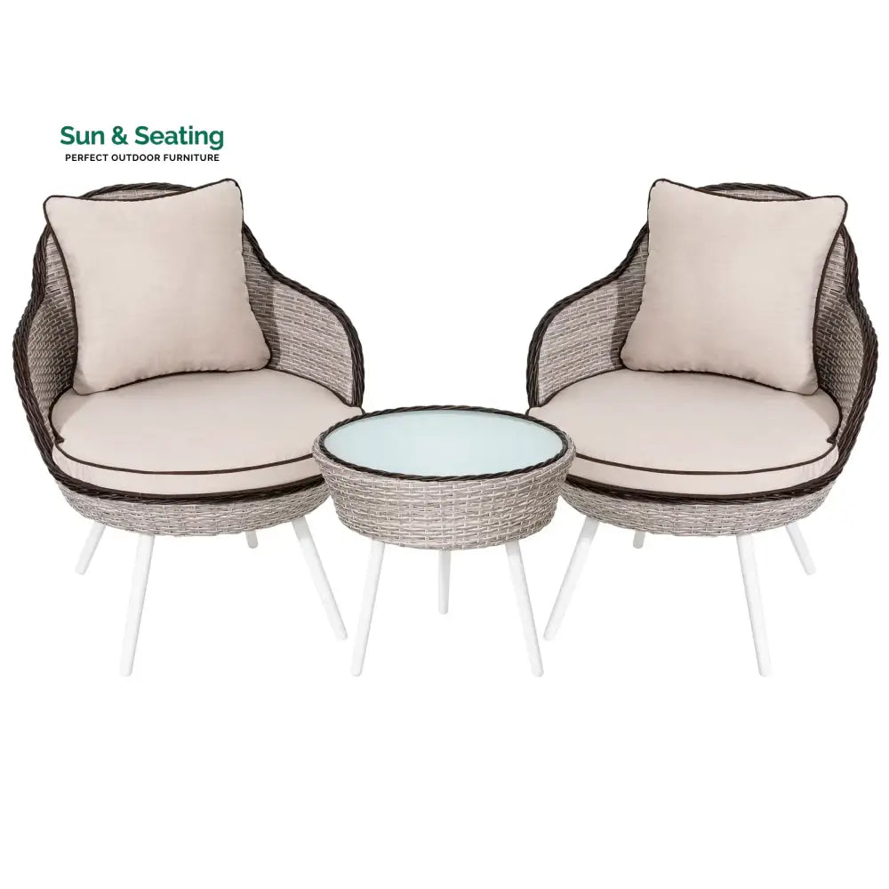 Ramira Outdoor Patio Seating Set 2 Chairs and 1 Table Set (Beige) Coffee Table Sets