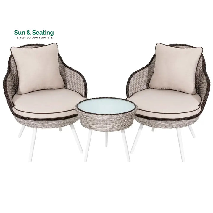 Ramira Outdoor Patio Seating Set 2 Chairs and 1 Table Set (Beige) Coffee Table Sets