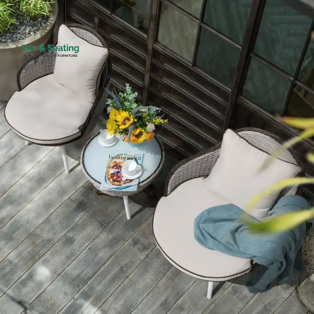 Ramira Outdoor Patio Seating Set 2 Chairs and 1 Table Set (Beige) Coffee Table Sets