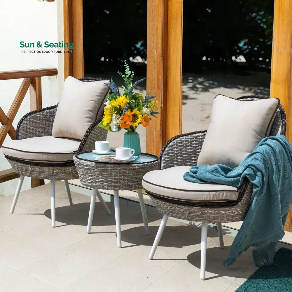 Ramira Outdoor Patio Seating Set 2 Chairs and 1 Table Set (Beige) Coffee Table Sets