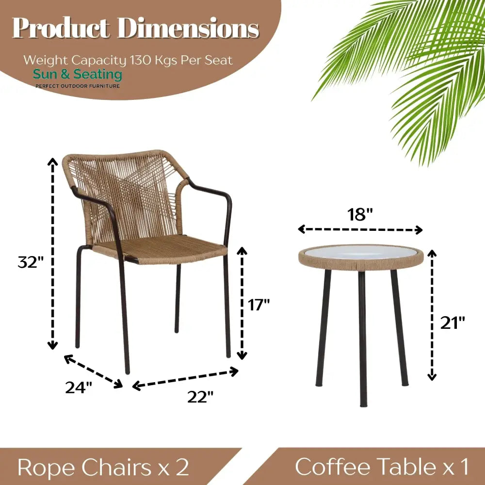 Rania 3-Piece Outdoor Beige Rope Patio Set Patio Set
