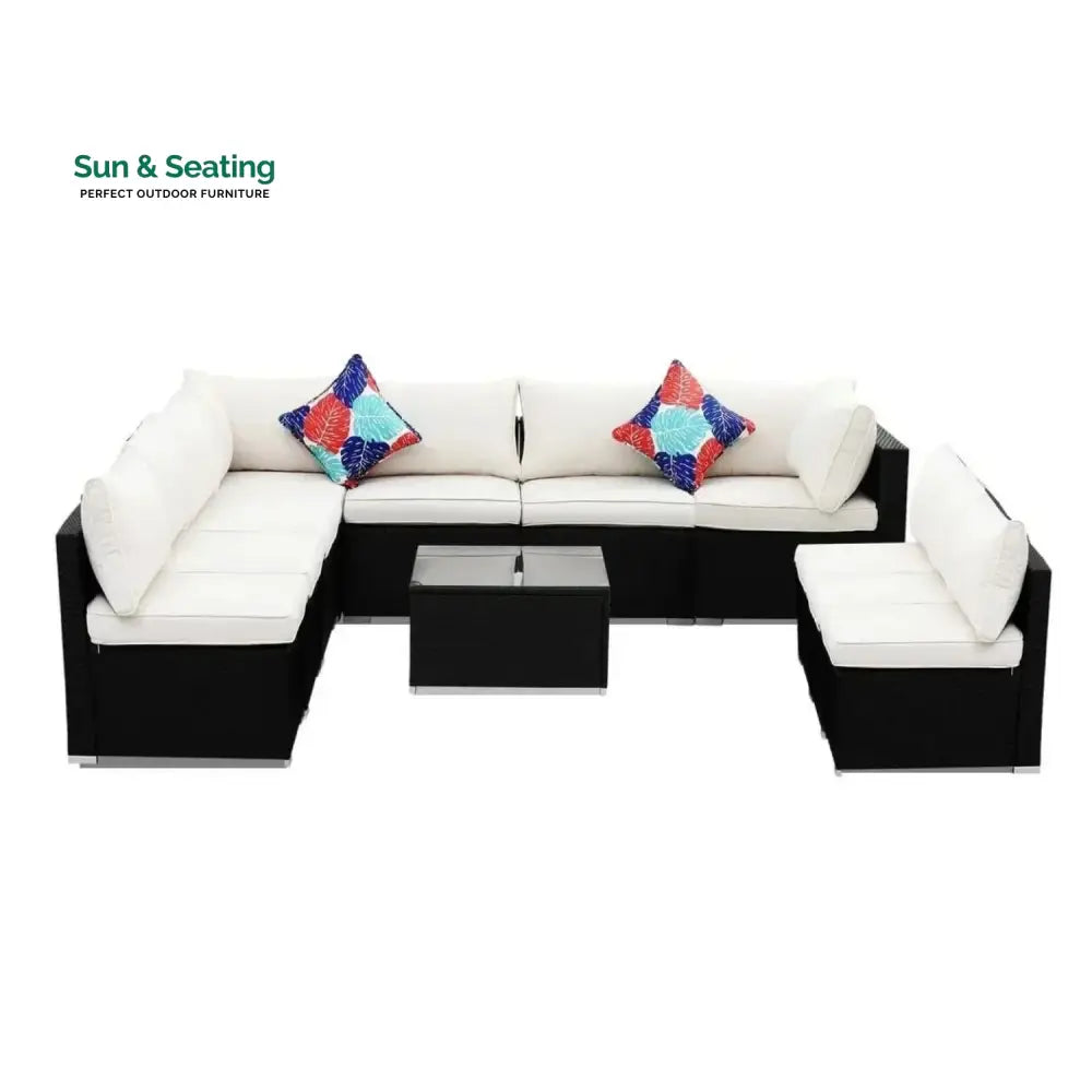 Ranya Outdoor Garden Conversation Sofa Set (Black/Off-White) Sofa Set