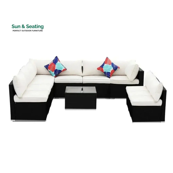 Ranya Outdoor Garden Conversation Sofa Set (Black/Off-White) Sofa Set