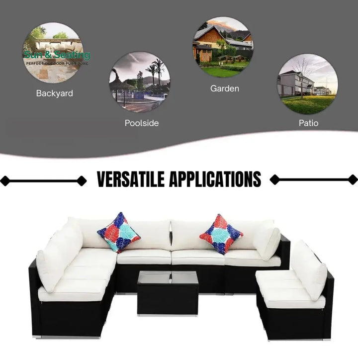 Ranya Outdoor Garden Conversation Sofa Set (Black/Off-White) Sofa Set