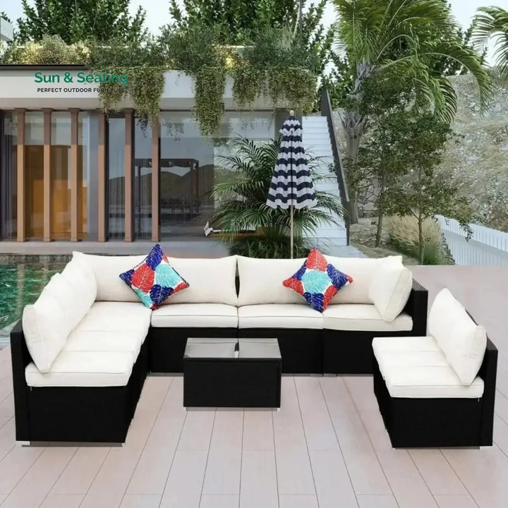 Ranya Outdoor Garden Conversation Sofa Set (Black/Off-White) Sofa Set
