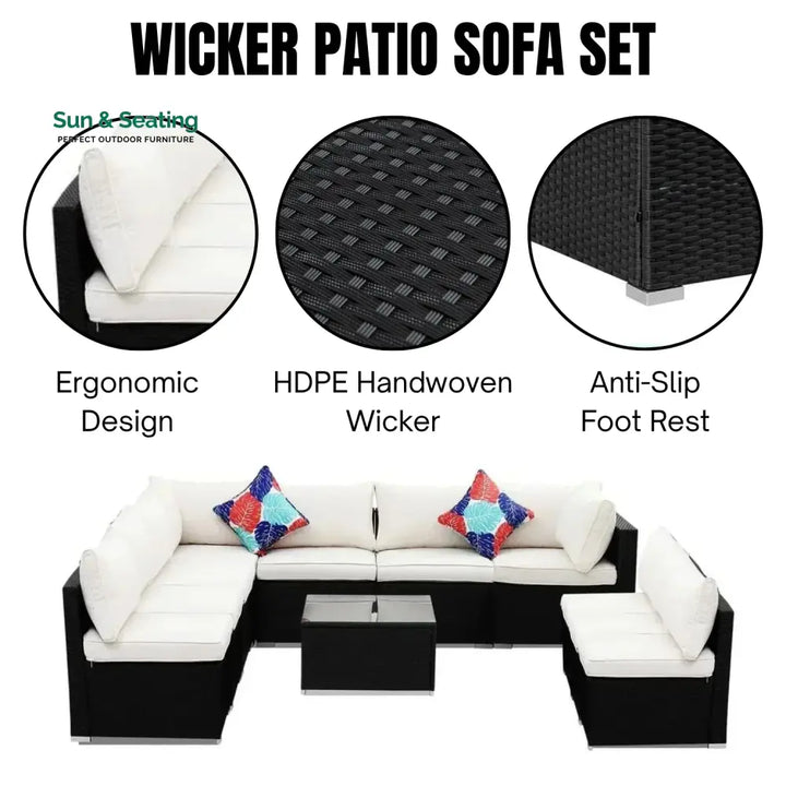Ranya Outdoor Garden Conversation Sofa Set (Black/Off-White) Sofa Set