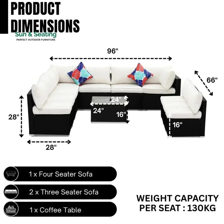 Ranya Outdoor Garden Conversation Sofa Set (Black/Off-White) Sofa Set