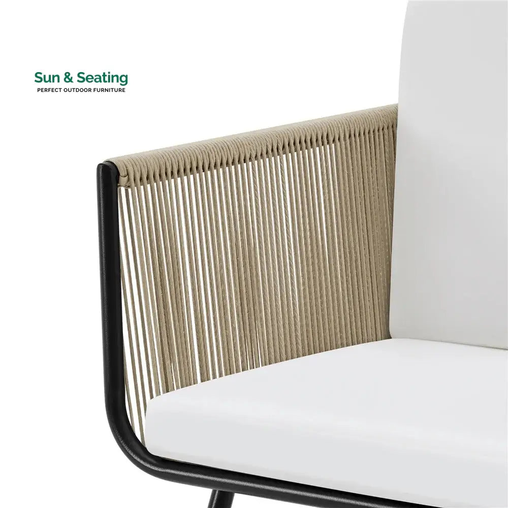 Rapid Outdoor Patio Seating Set 2 Chairs and 1 Table Set (Cream) Braided &amp; Rope Coffee Table Sets