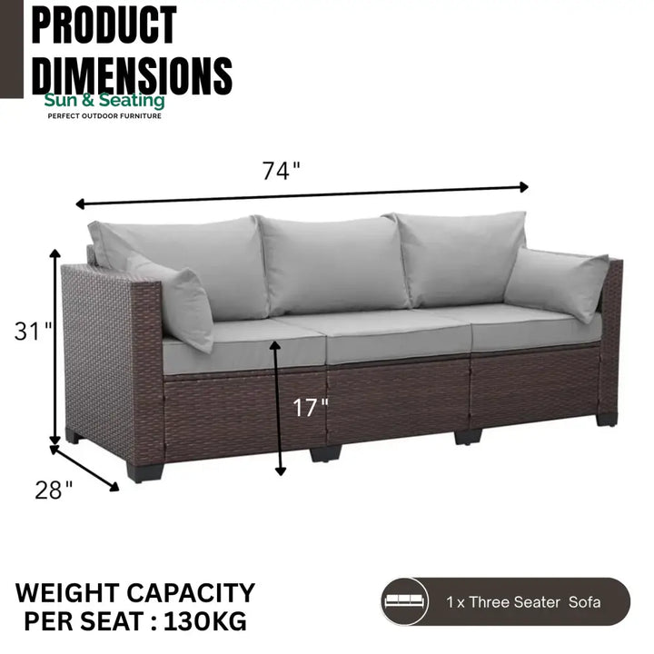 Raquel 3-Seater Outdoor Rattan Wicker Patio Sofa Sofa Set