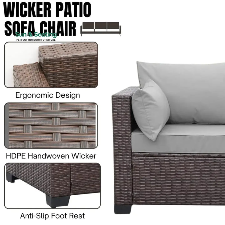 Raquel 3-Seater Outdoor Rattan Wicker Patio Sofa Sofa Set