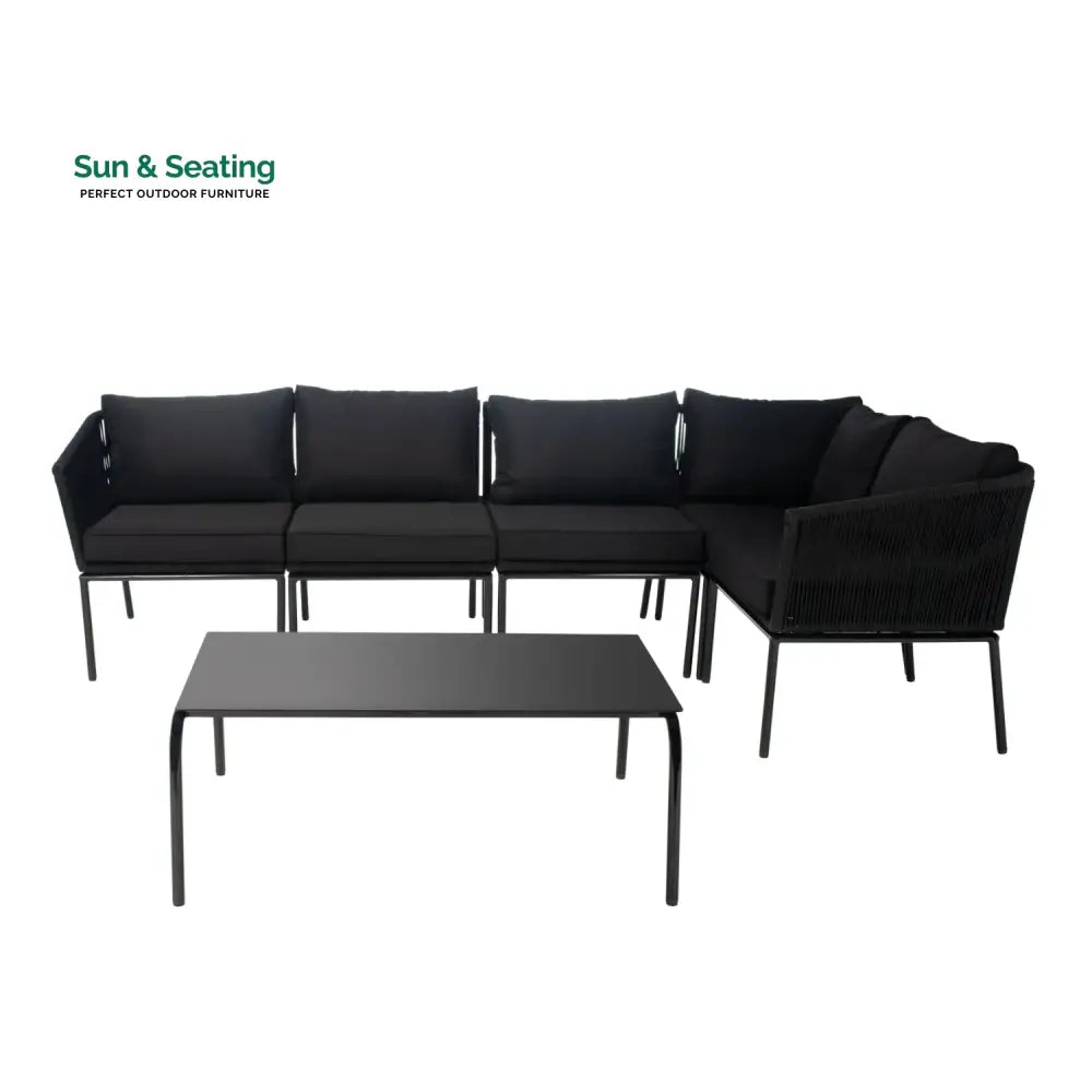 Rasha Outdoor Black Rope L-Shape All Weather Sectional Sofa Set Sofa Set