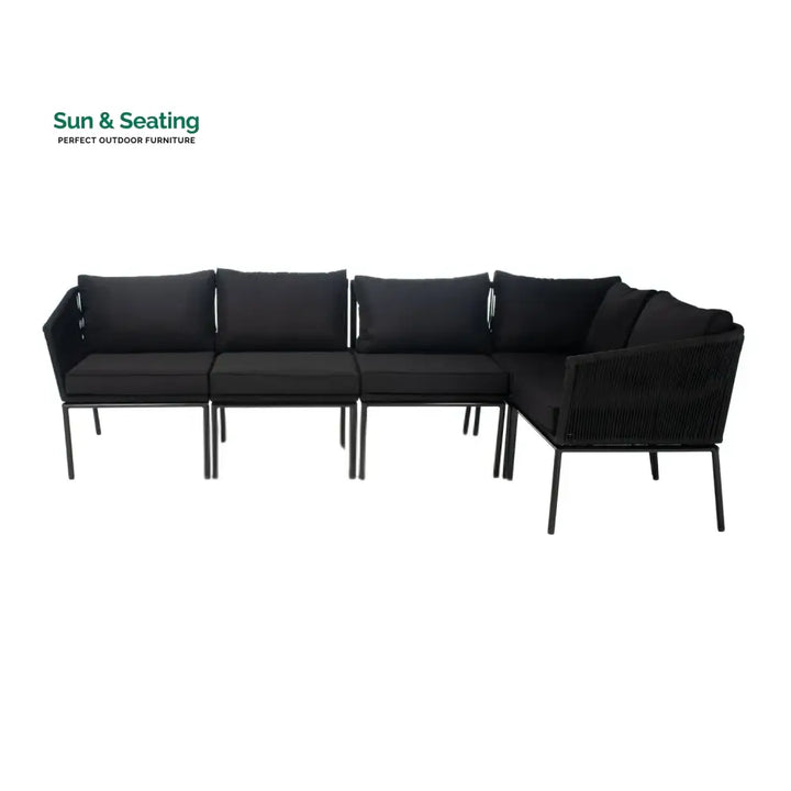 Rasha Outdoor Black Rope L-Shape All Weather Sectional Sofa Set Sofa Set