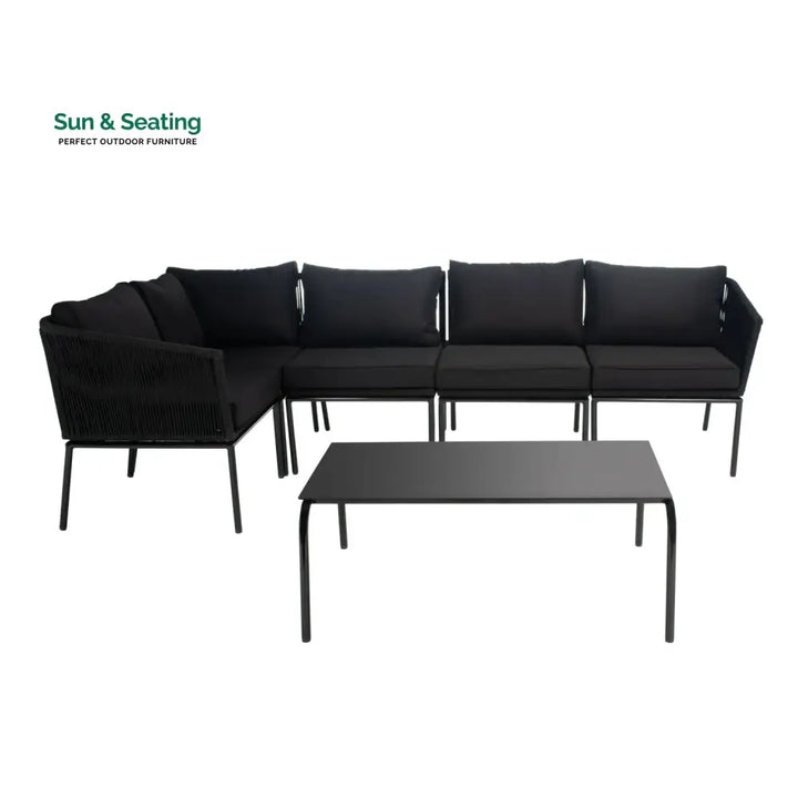 Rasha Outdoor Black Rope L-Shape All Weather Sectional Sofa Set Sofa Set