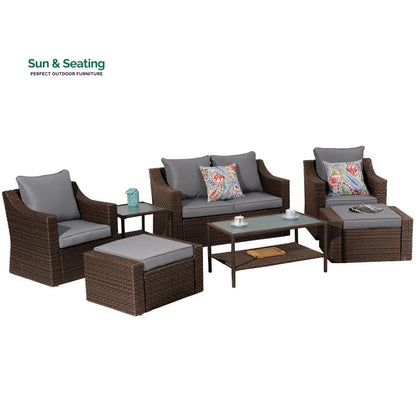 Ration Outdoor Garden Balcony Sofa Set 2 Seater 2 Single seater With 2 Ottoman and 1 Center Table 1 Side Table Set