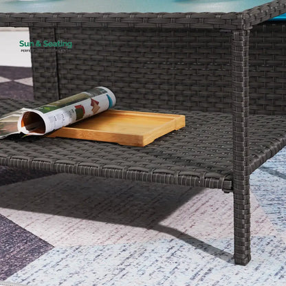 Ration Outdoor Garden Balcony Sofa Set 2 Seater 2 Single seater With 2 Ottoman and 1 Center Table 1 Side Table Set