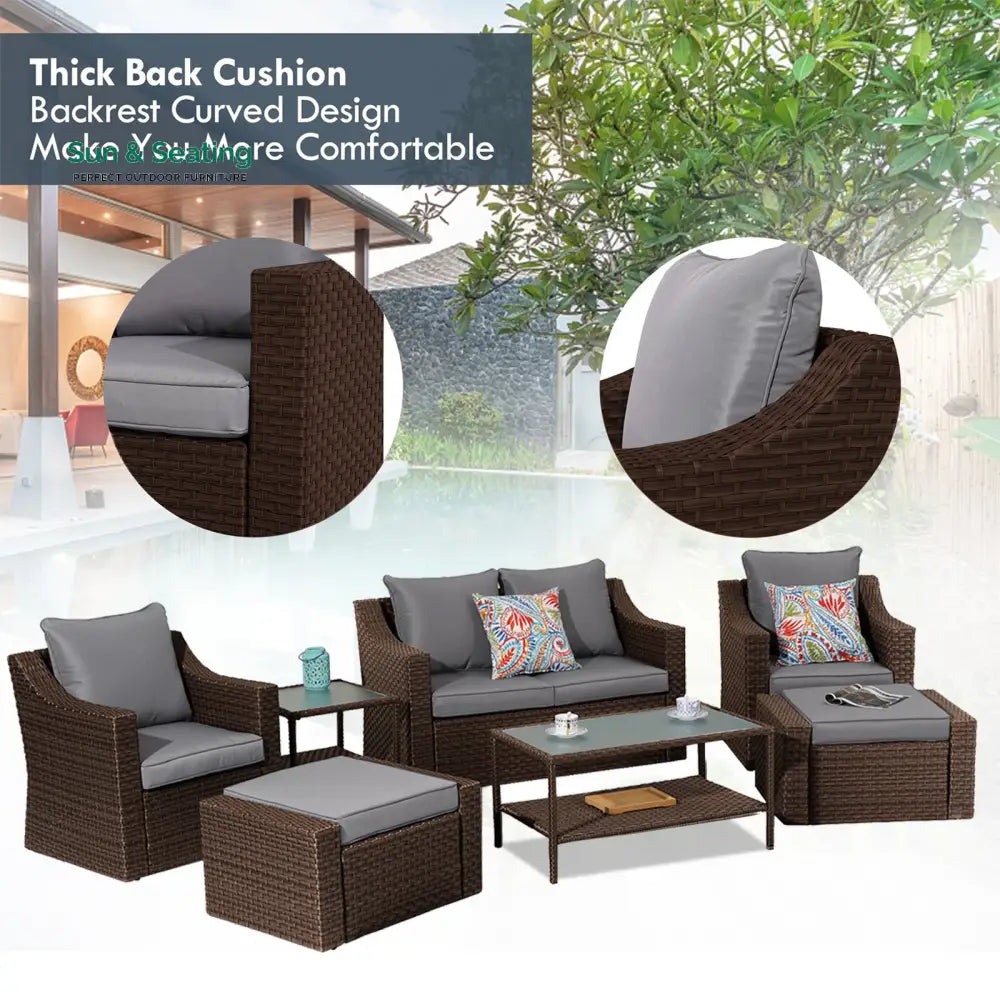 Ration Outdoor Garden Balcony Sofa Set 2 Seater 2 Single seater With 2 Ottoman and 1 Center Table 1 Side Table Set