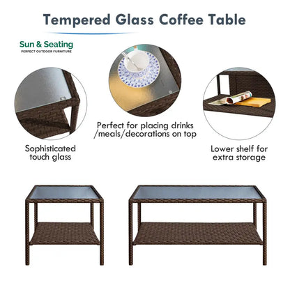 Ration Outdoor Garden Balcony Sofa Set 2 Seater 2 Single seater With 2 Ottoman and 1 Center Table 1 Side Table Set