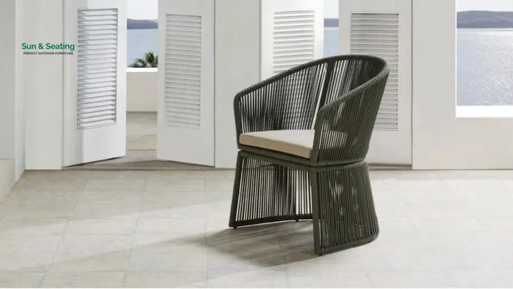 Raul Outdoor Patio Seating Single chair (Grey) Braided &amp; Rope Coffee Table Sets