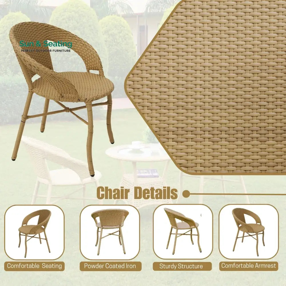 Reem 3-Piece Outdoor Rattan Wicker Patio Bistro Set Patio Set