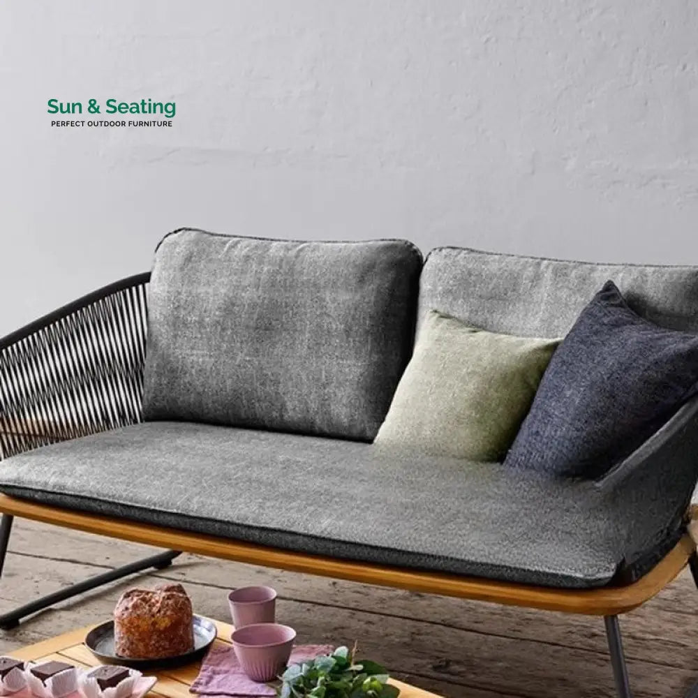 Reevo Outdoor Garden Balcony Sofa Set 2 Seater 2 Single Seater 1 Center Table Set (Dark Grey) Braided and Rope Sofa Sets