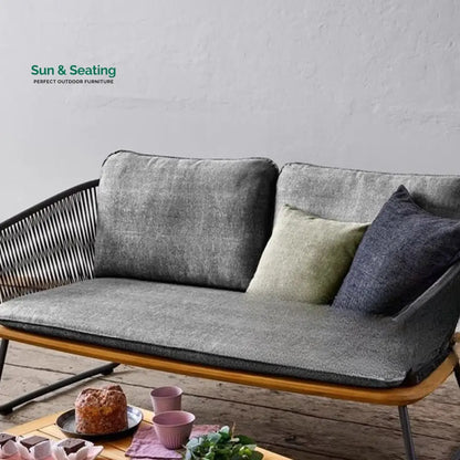 Reevo Outdoor Garden Balcony Sofa Set 2 Seater 2 Single Seater 1 Center Table Set (Dark Grey) Braided and Rope Sofa Sets