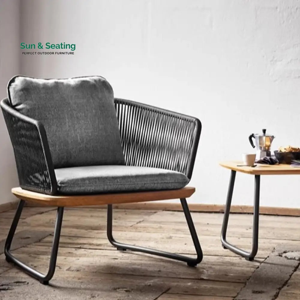 Reevo Outdoor Garden Balcony Sofa Set 2 Seater 2 Single Seater 1 Center Table Set (Dark Grey) Braided and Rope Sofa Sets