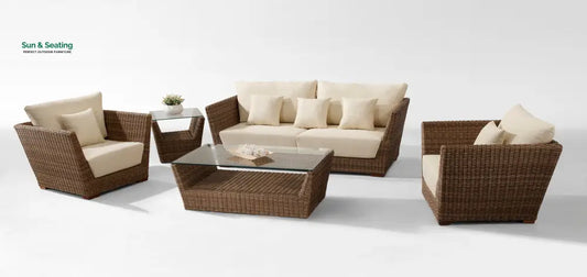 Reflin Outdoor Garden Balcony Sofa Set 2 Seater 2 Single Seater and 1 Center Table With 1 Side Table Set (Brown