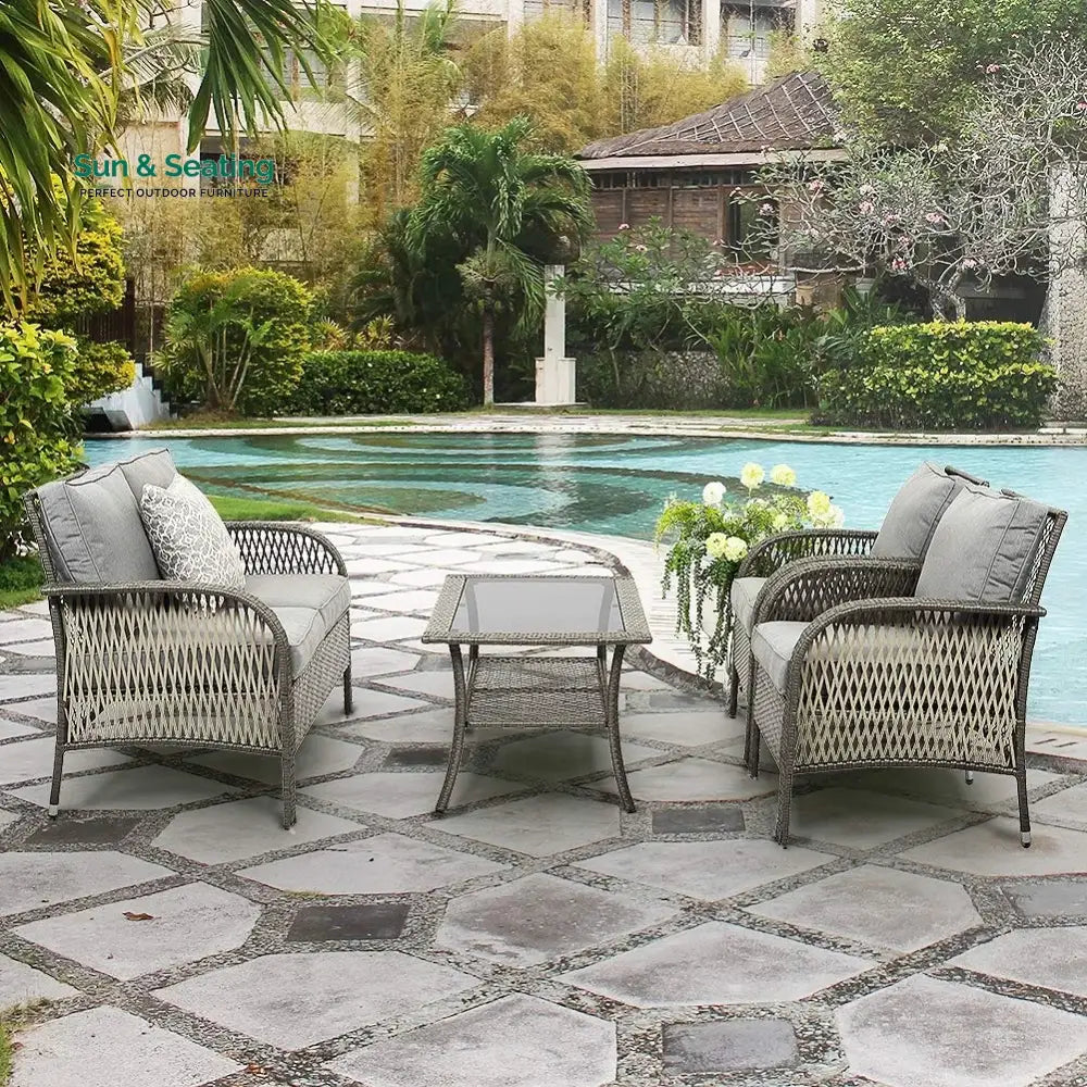 Rein Outdoor Sofa Set 2 Seater 2 Single seater and 1 Center Table (Grey) Sofa Sets