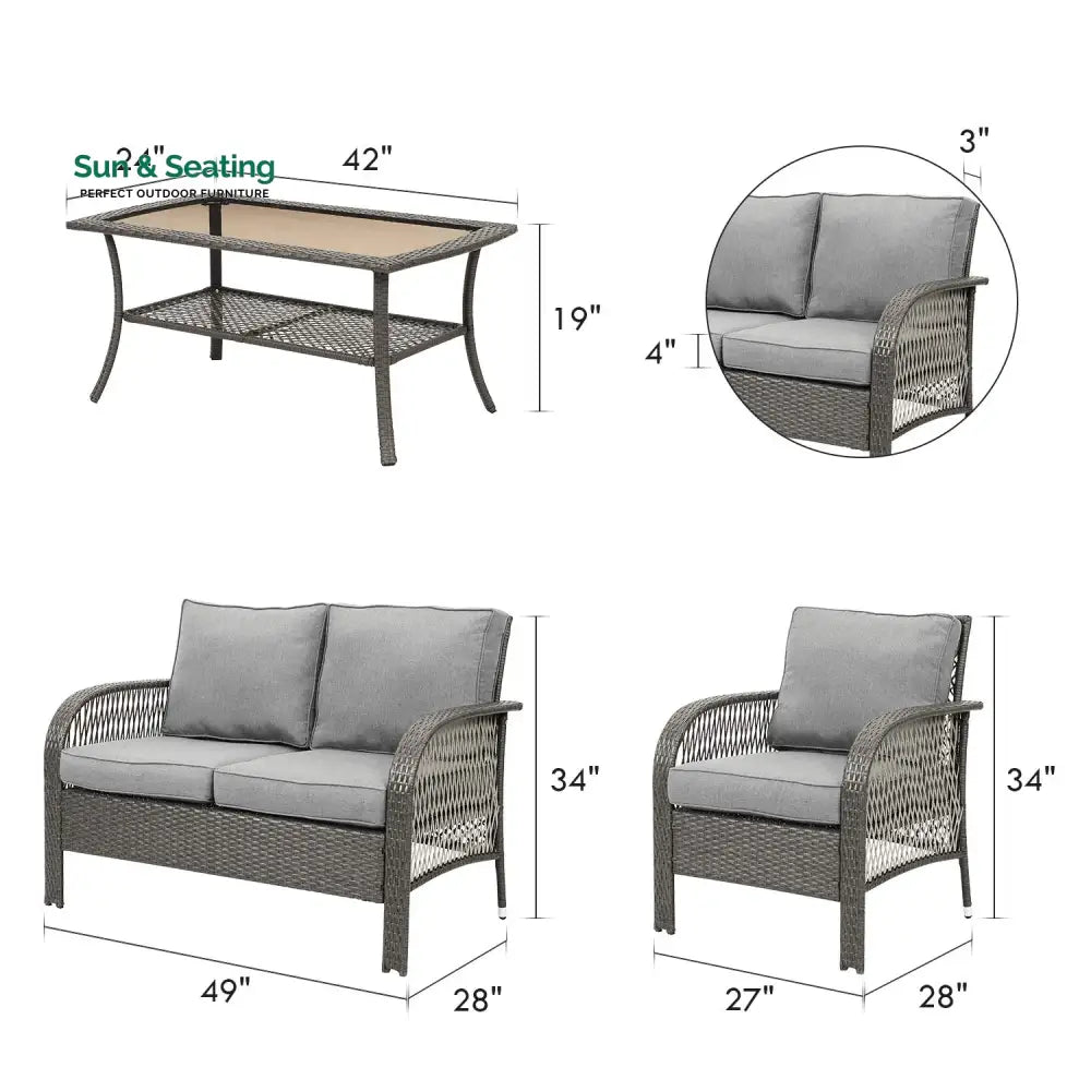 Rein Outdoor Sofa Set 2 Seater 2 Single seater and 1 Center Table (Grey) Sofa Sets