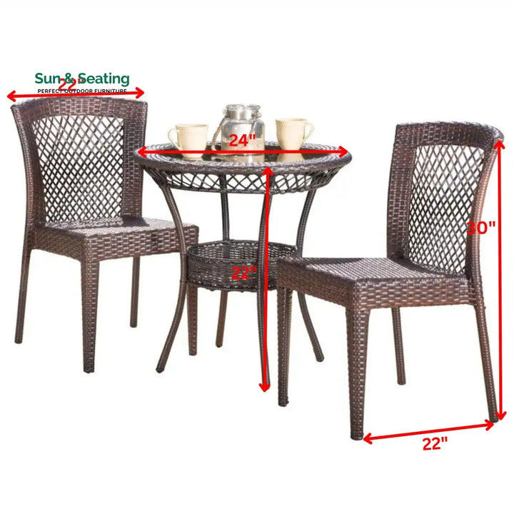 Remy Outdoor Patio Seating Set 2 Chairs and 1 Table Set (Brown) Coffee Table Sets